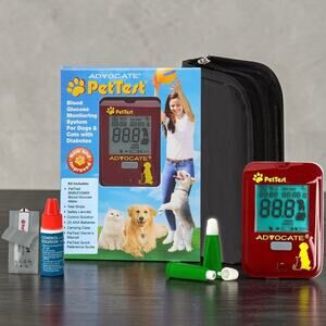 PetTest Advocate Pet Glucose Monitor Kit Dogs Cats Diabetes Meter Strips Case